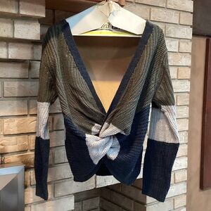 Love Cameron Colorblock Twist open back cableknit Sweater